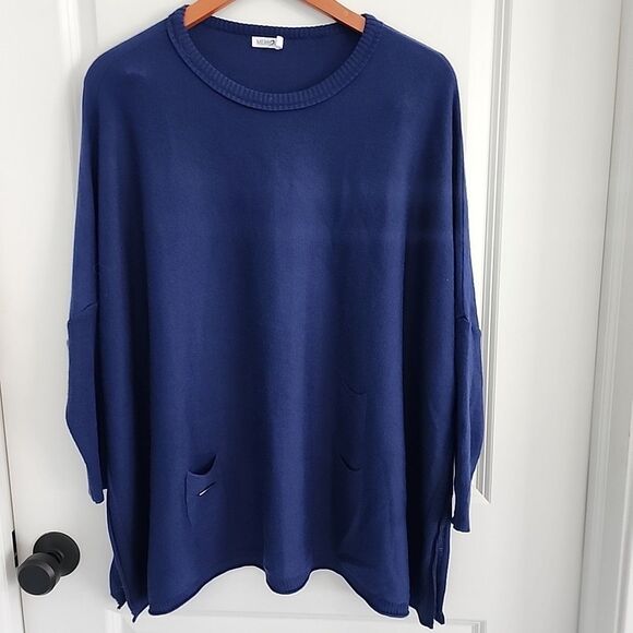 MERSEA Catalina Deep Water Blue Crewneck Pullover Sweater OS Long Sleeve Poncho - Picture 1 of 8